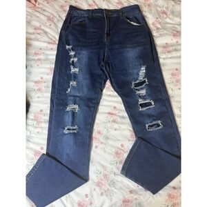 Bamboo‎ Jeans Women's Size 13/14 Distressed Blue Denim High Rise Skinny Jeans
